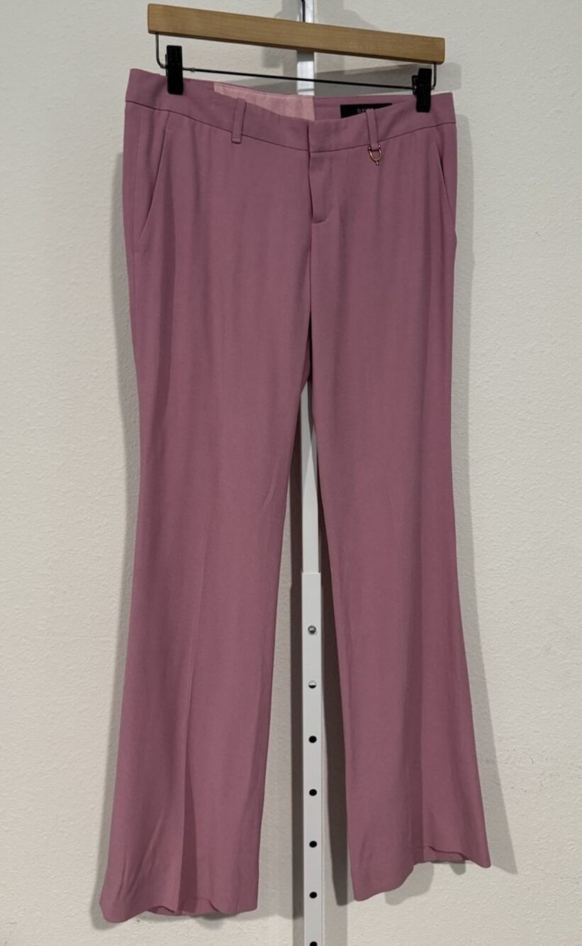 Gucci Viscose Flared Tapered Pants Horsebit Buckle Sz 40 (Fits US 6) In Pink